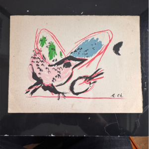 Chagall carte de vœux Adrien Maeght Le coq à la palette de Marc Chagall
