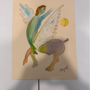 Aquarelle d'après Marc Chagall cheval sentaure ailé signé sans provenance