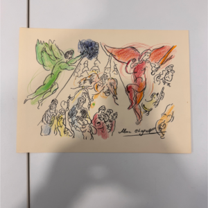 Aquarelle d'après Marc Chagall scène de genre signé sans provenance