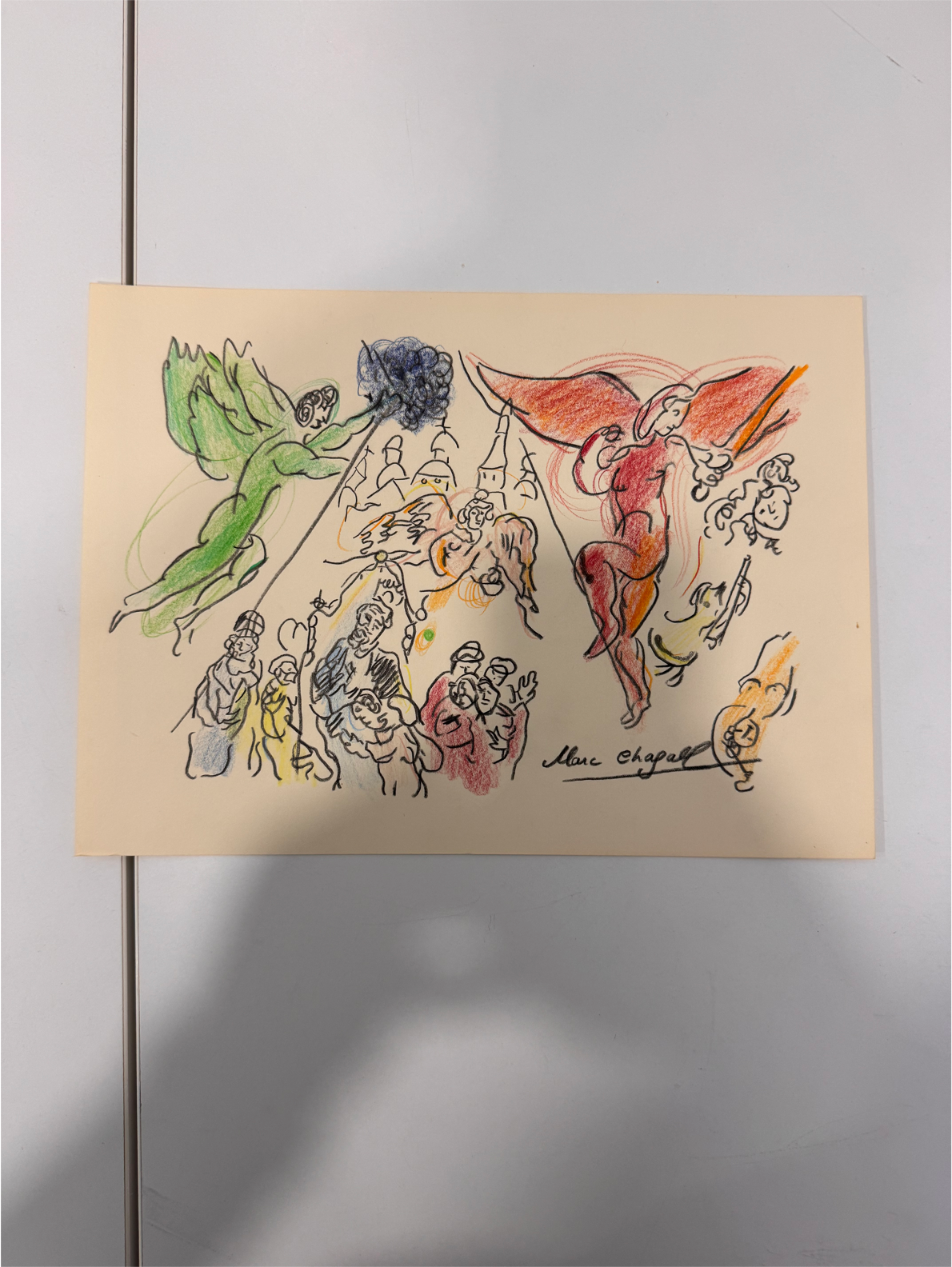 Aquarelle d'après Marc Chagall scène de genre signé sans provenance